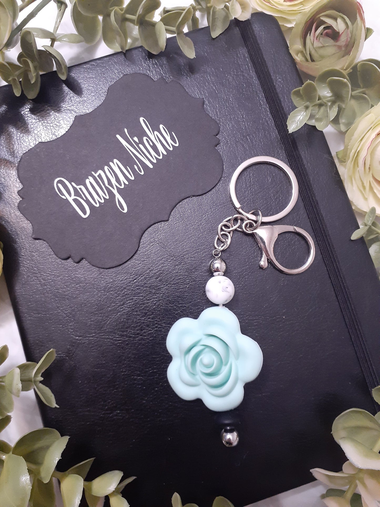 Teal Flower Keychain