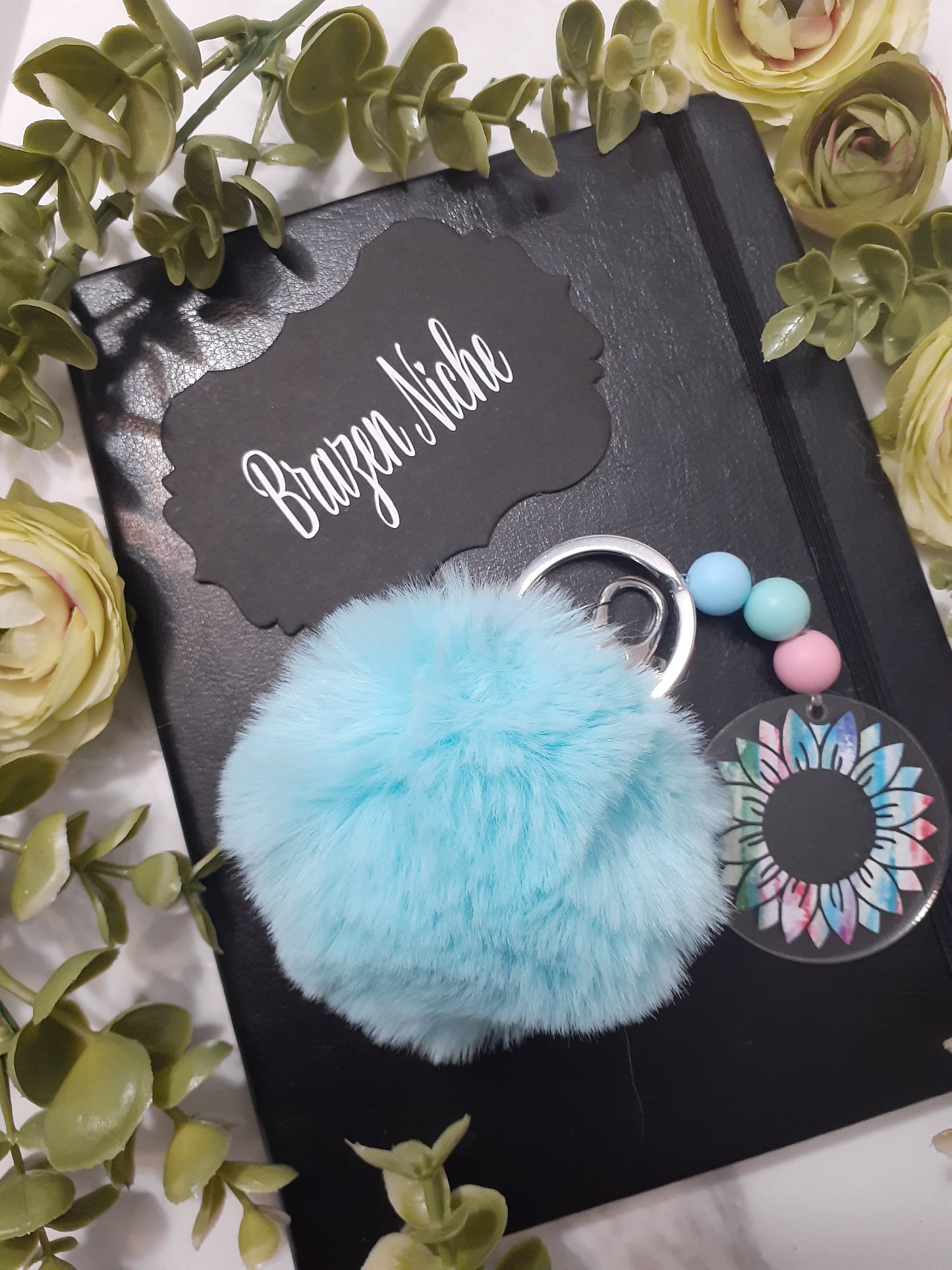 Fuzzy Poof & Floral Beaded Keychain – Playful, Chic & Uniquely You 🌸✨