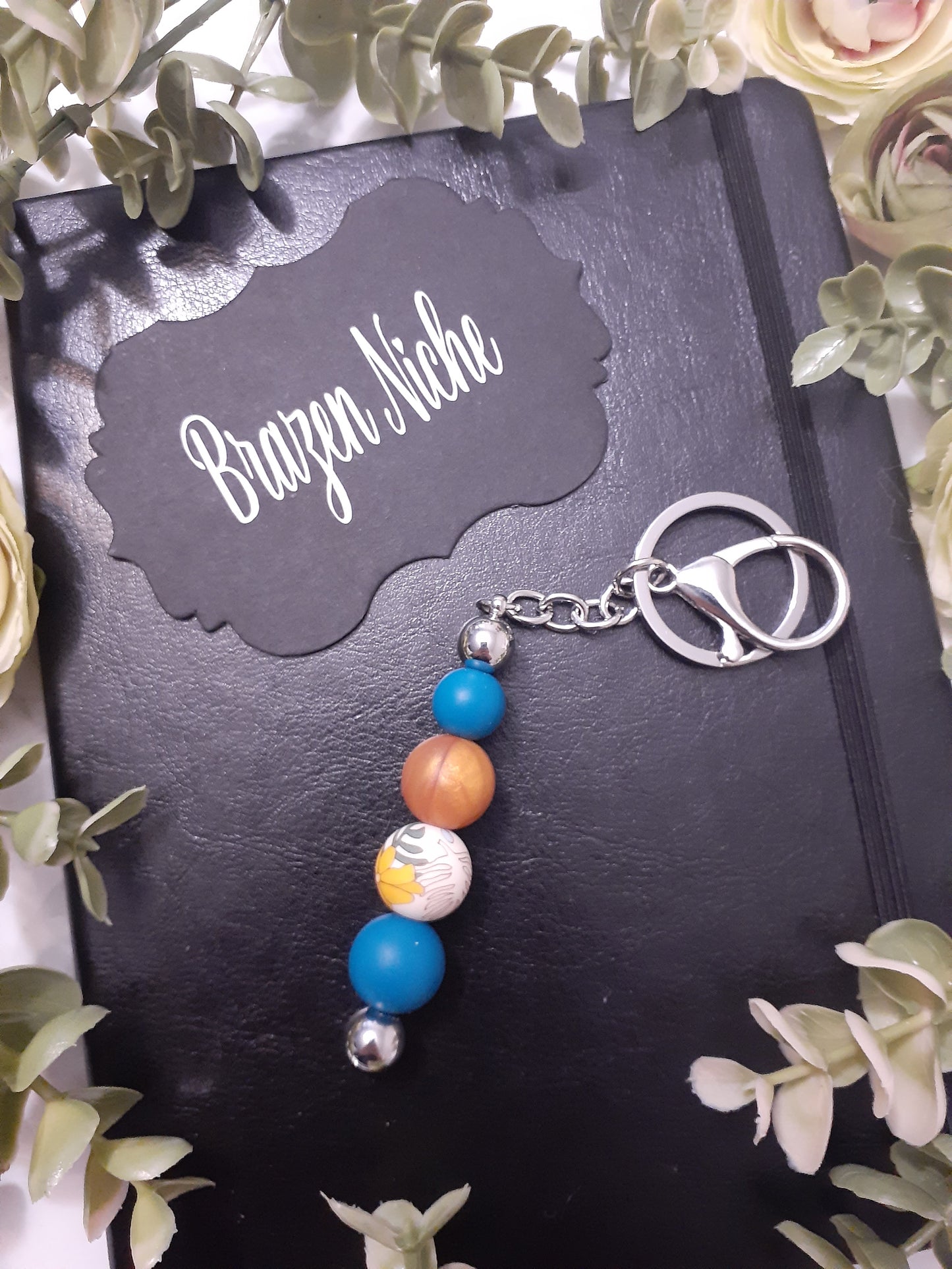 💙🌼Gold & Blue Flower Print Keychain 🌼💙