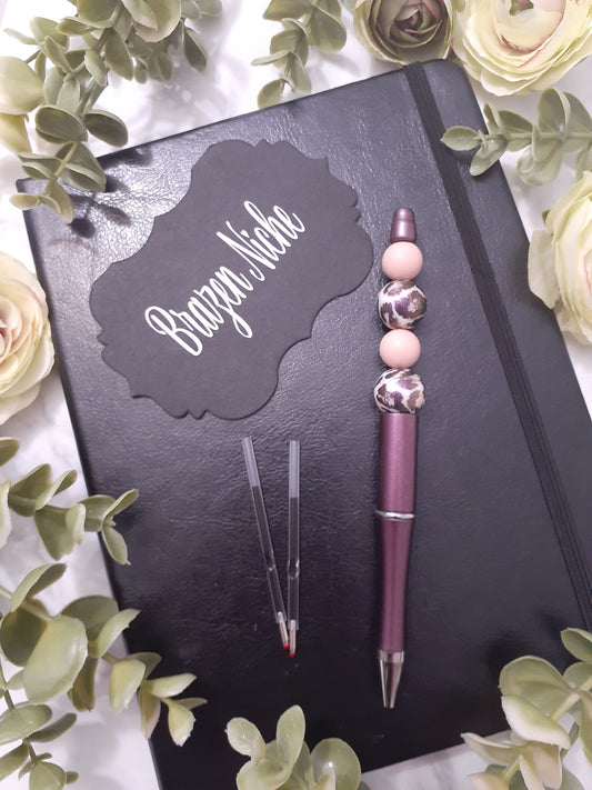 ✨🐆 Plum &amp; Gold Animal Print Beaded Pen – Wildly Chic. Fiercely You.