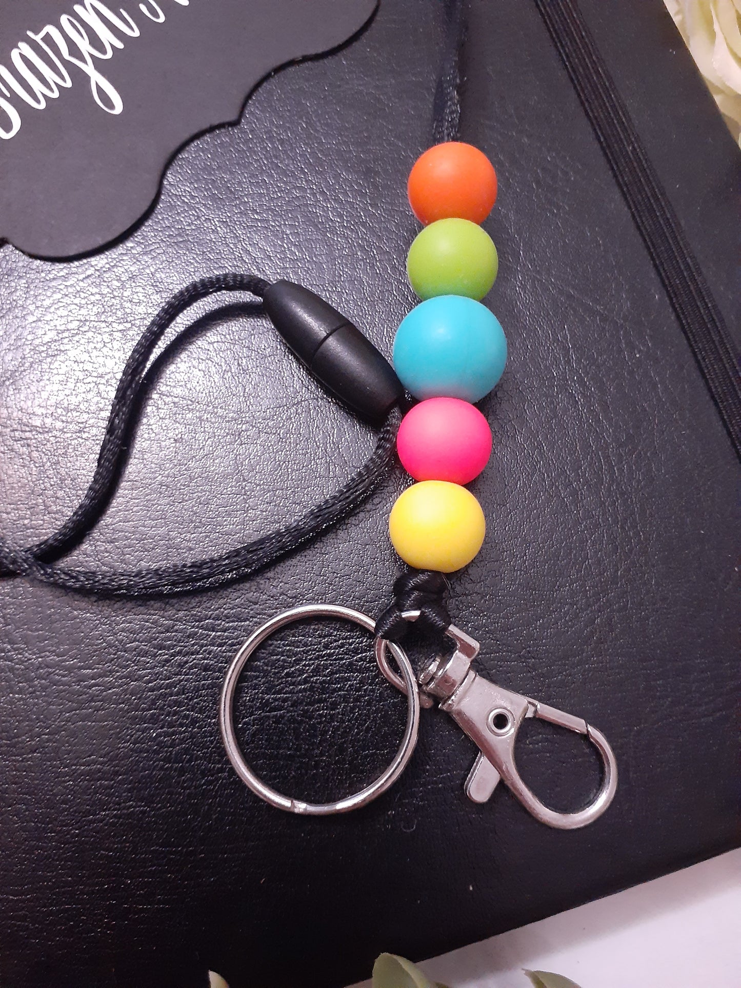 Rainbow Silicone Beaded Lanyard – Bright, Bold & Hands-Free! 🌈
