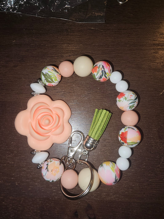 Peach Rose Wristlet Keychain