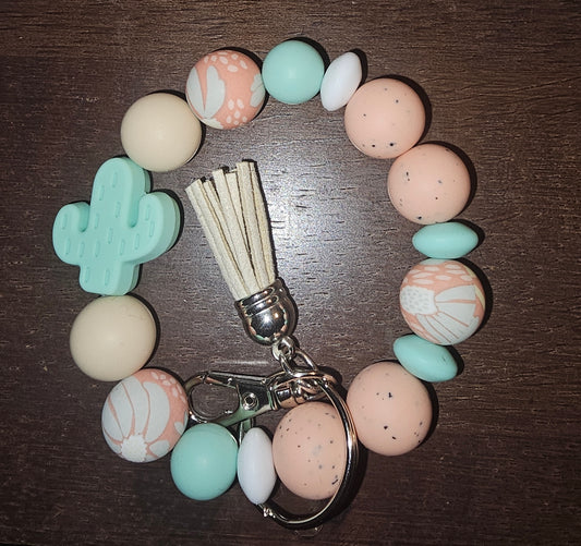 Teal Cactus Wristlet Keychain