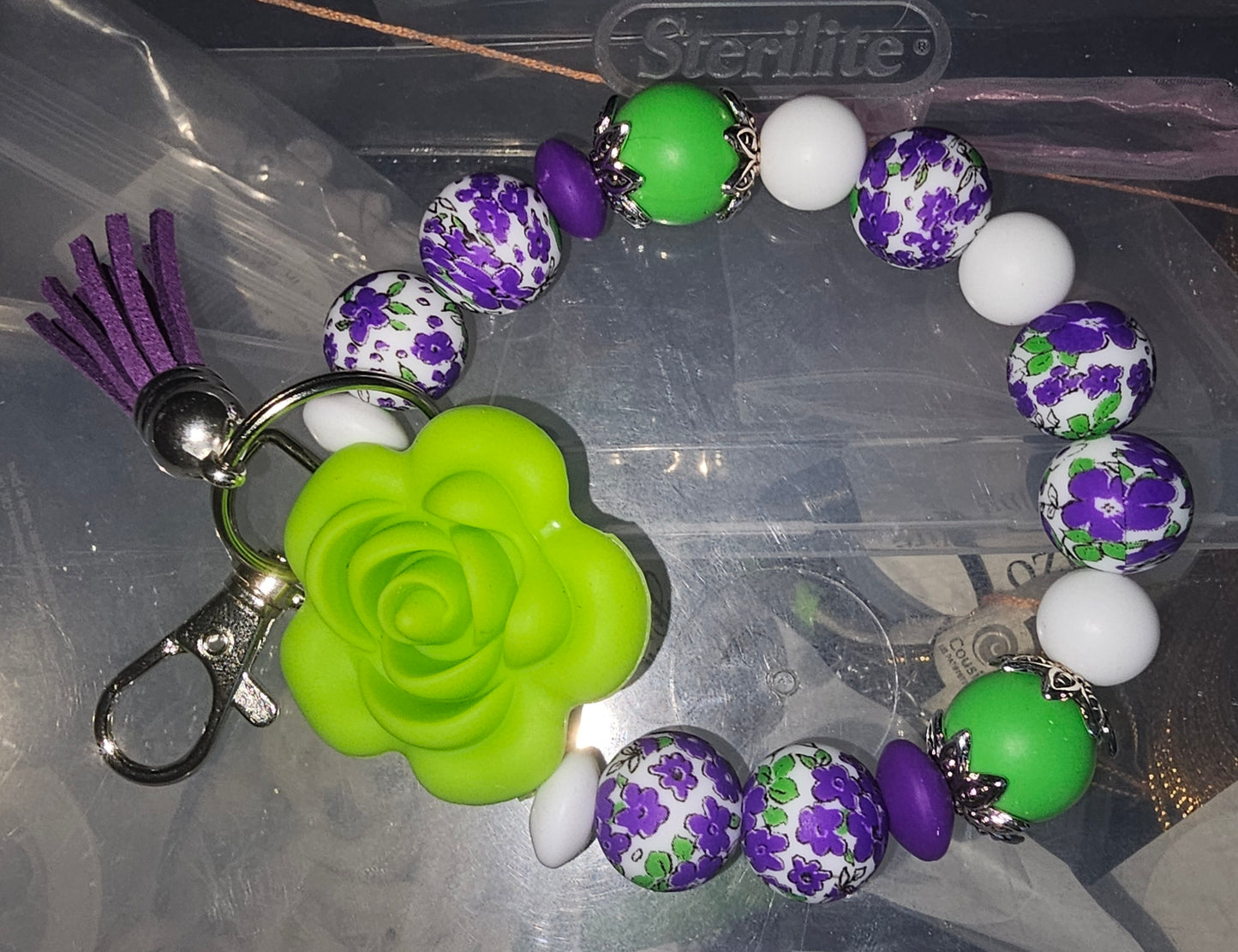 Green Flower Wristlet Keychain