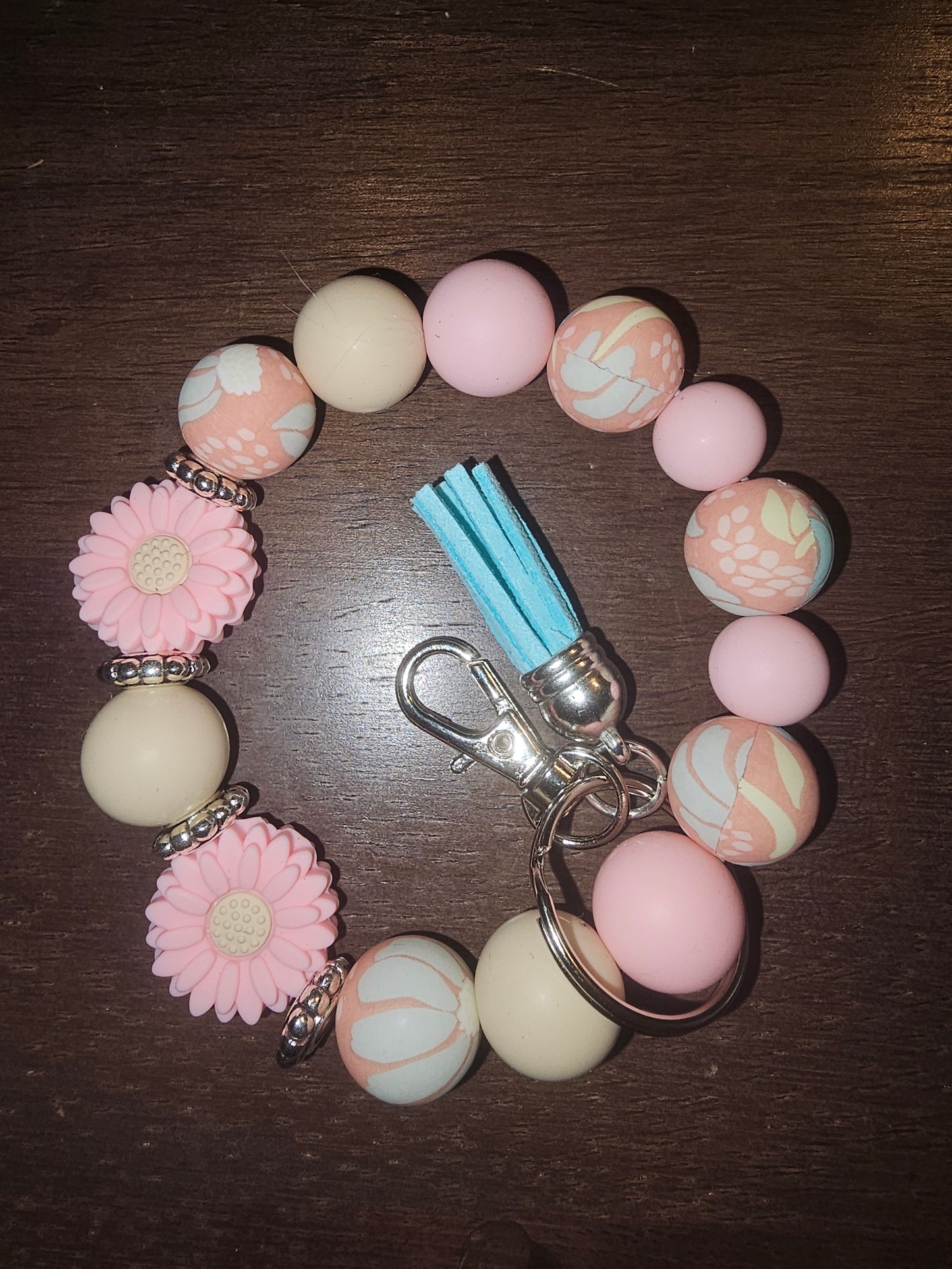 Pink Daisy Wristlet Keychain
