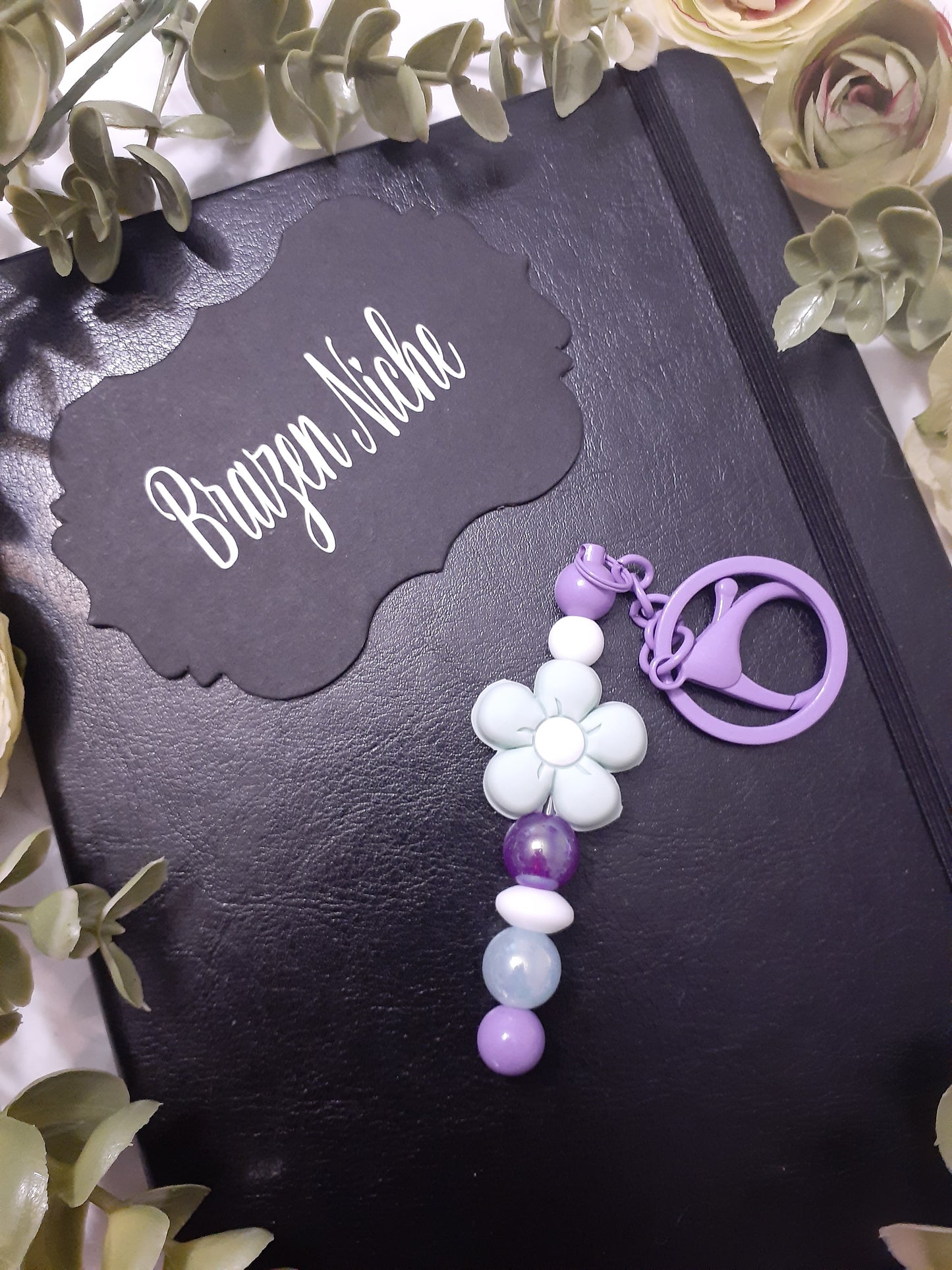 Teal Flower Silicone Keychain