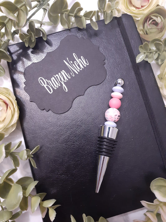Pink and Blue Handmade Beaded Wine Stopper